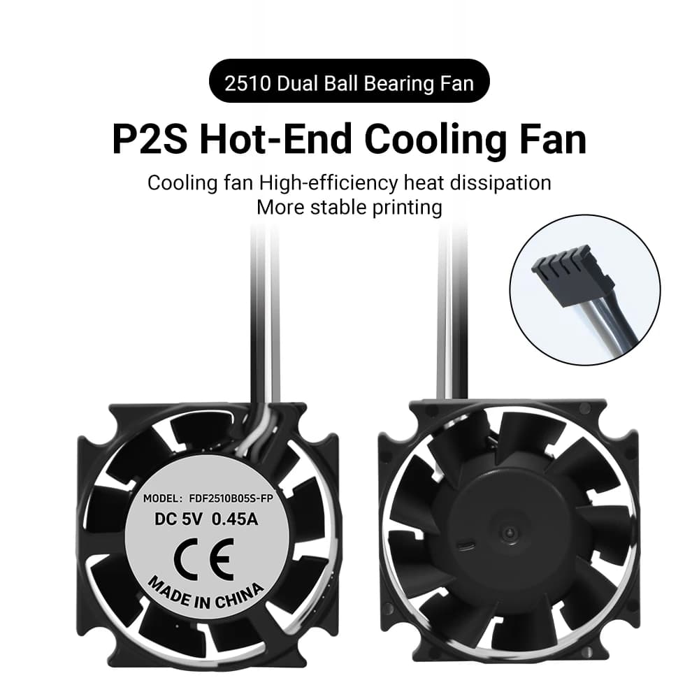 Bamboo P2S Fan Dual Ball Bearing Hotend 2510 P2S Cooling Fan 5V 0.45A High-Speed 15000RPM 3D Printer Replacement Fan