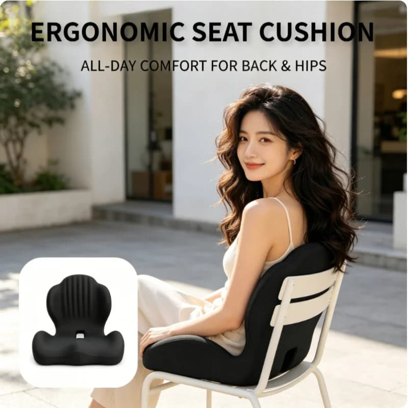 Cuscino Ergonomico per Sollievo dal Dolore al Coccige, 100% Memory Foam, Supporto Lombare Traspirante per Ufficio e Auto