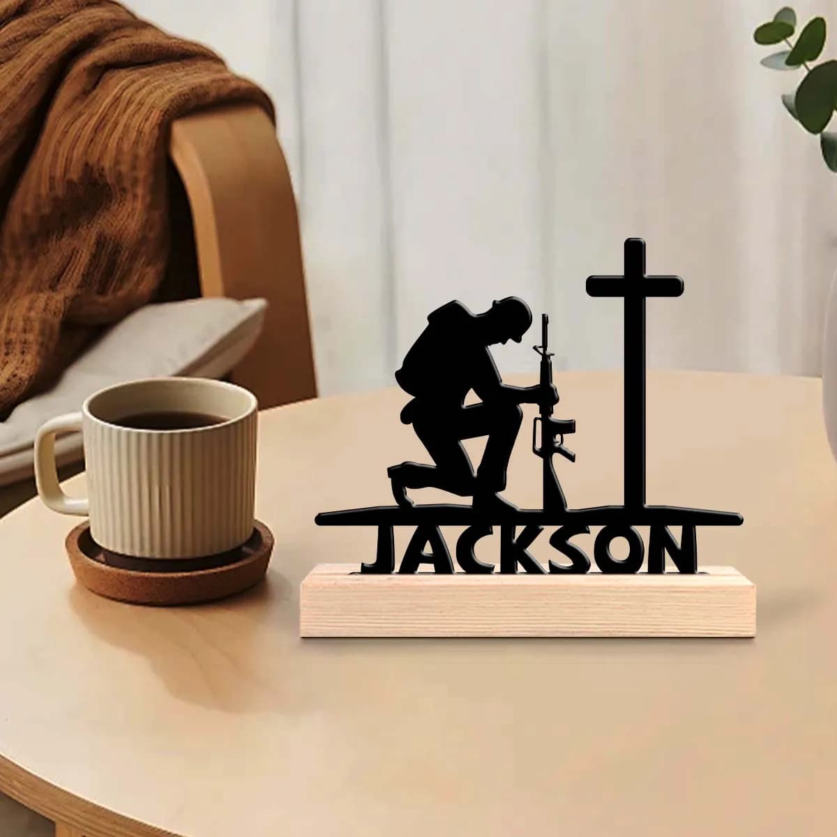 1pc Desktop Metal Ornaments Customizable Content With Wooden Base Home or Office Decorations