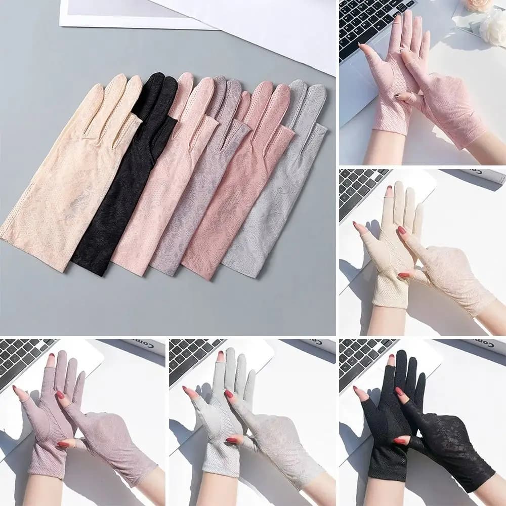 UV Protection Summer Sunscreen Gloves Breathable Lace Anti-UV Mittens Slip Resistant Elastic Sun Protection Gloves Women Girls