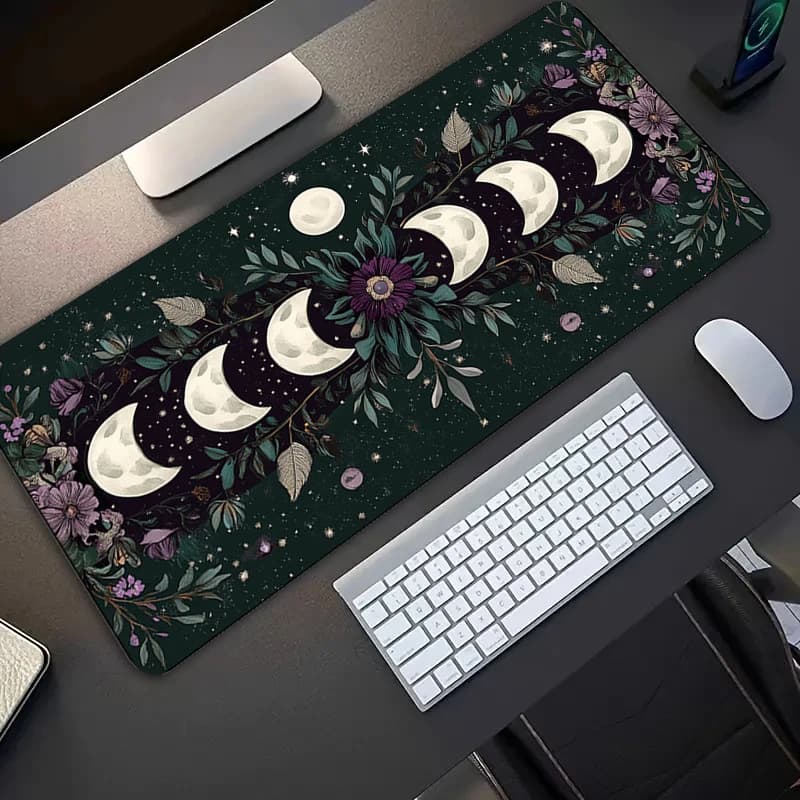 Tappetino per mouse grande VIKAMA Boho Moon Phase, antiscivolo, lavabile, per gaming, ufficio, decorazioni per la casa