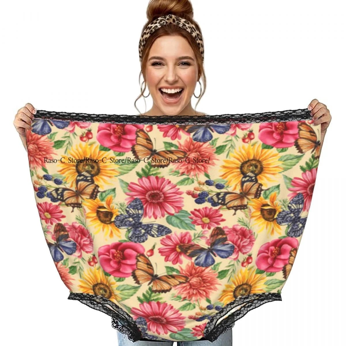 Divertenti mutandine da nonna con farfalle e fiori, sfondo floreale, stile vintage, scherzi casual, regali