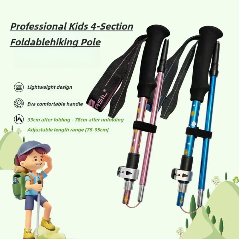 Bastoncini da Trekking Telescopici per Bambini - Bastoni Pieghevoli in Lega di Alluminio a 4 Sezioni, Bastone da Passeggio Leggero e Richiudibile