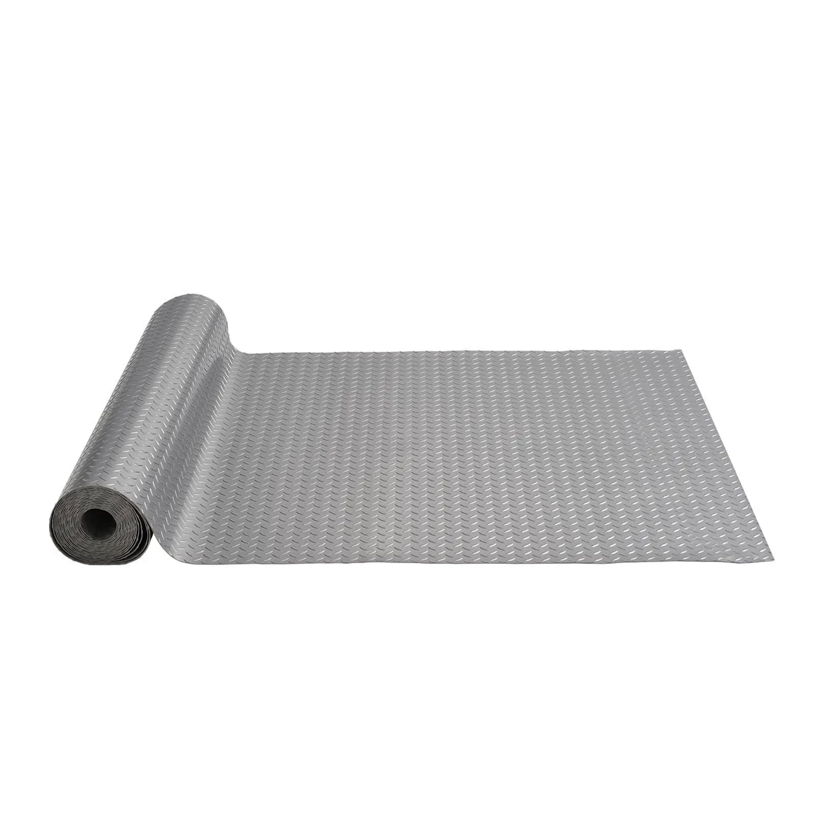 Grey Vinyl Carpet for Garage 4.9x19ft, Anti-slip PVC Flooring Roll with Diamond texture for Under Car, Gym, Boat, Trailer Car
