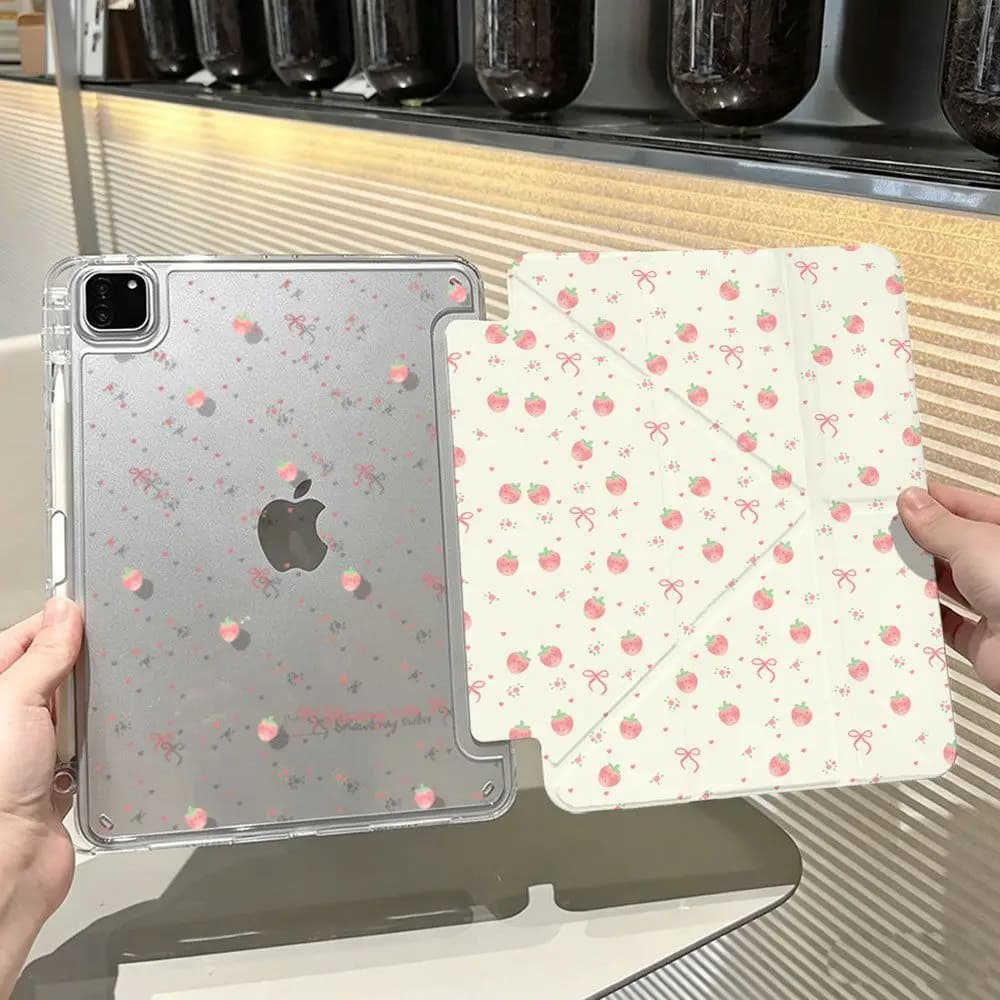 Ins Cream Strawberry Love Tablet Case For iPad Pro 11 12.9 13 M2 M4 M3 M5 Shell 8.3 9.7 10.2 5/6/7/8/9/10/11th Air 3 4 5 6 Cover