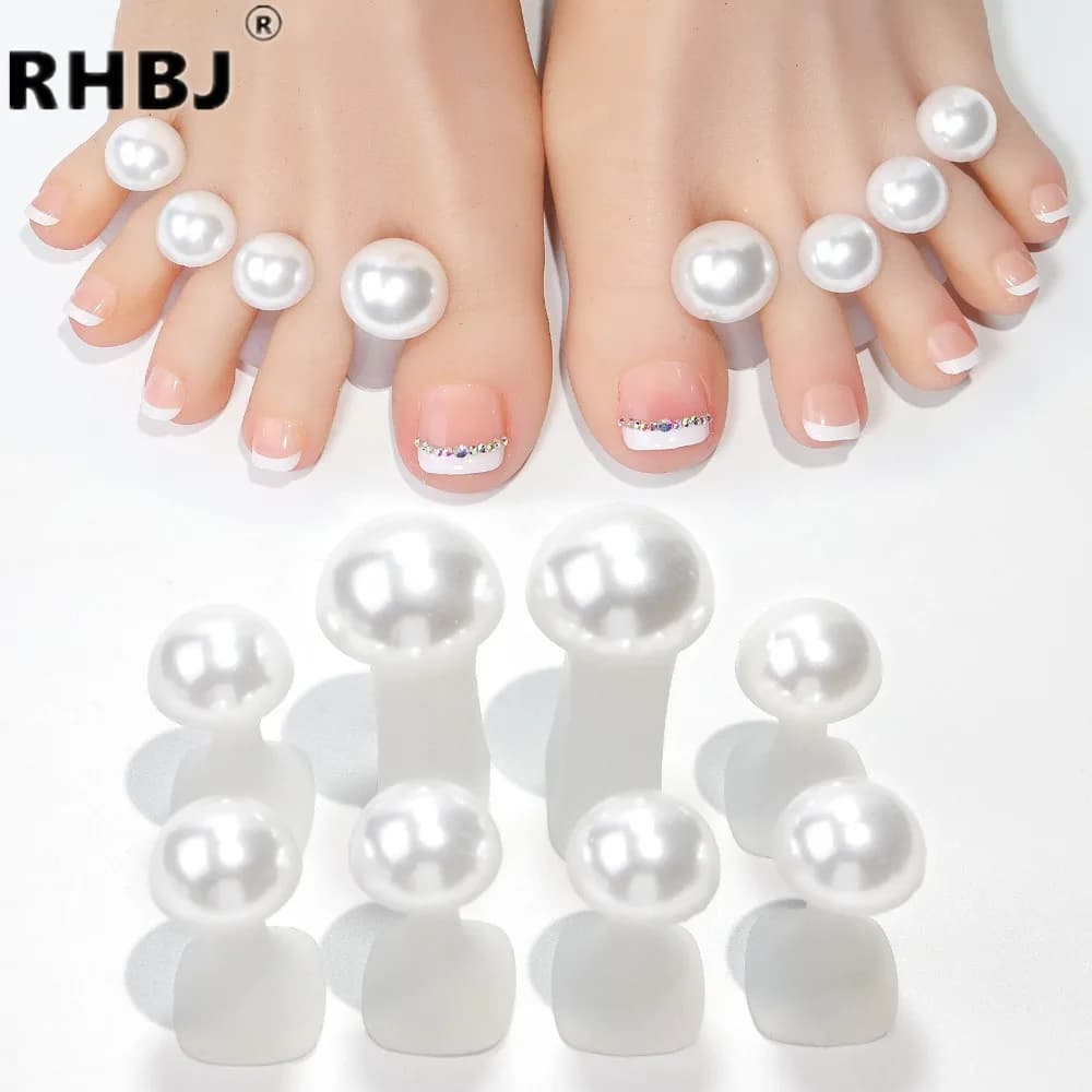 Silicone soft toe separator with wholesale white pearls for enamel, set of foot finger spacers to apply nail polish and repair nails