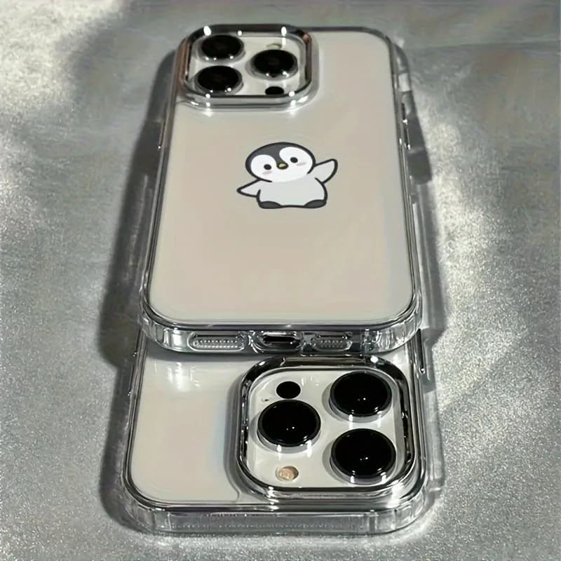 Cute little penguin Electroplated transparent silicone phone case for iPhone 17 Air 16 15 14 13 drop-proof protection cover Gift