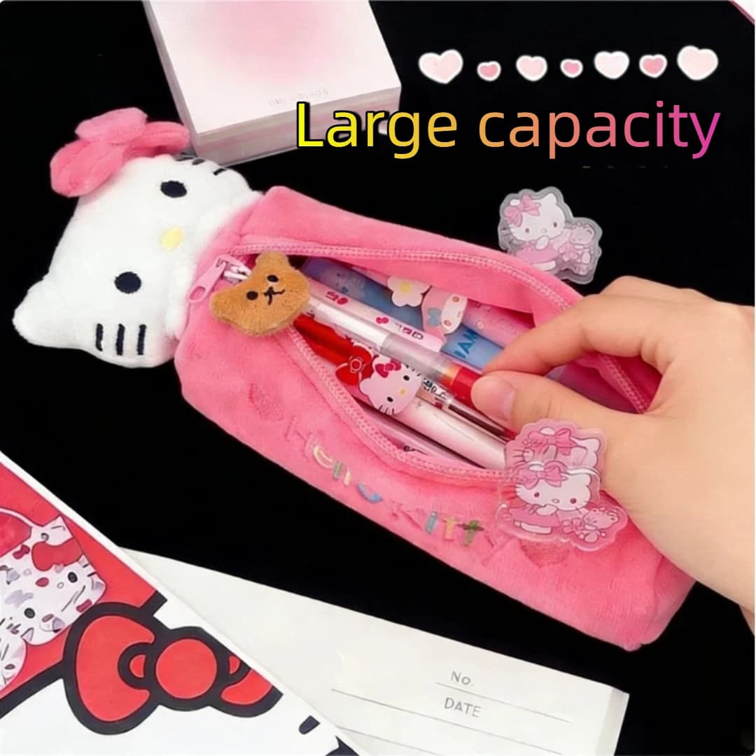 Astuccio portapenne Hello Kitty Sanrio Anime, custodia protettiva, simpatico astuccio creativo a forma di cartone animato per ragazze, nuovo astuccio in peluche per studenti, borsa portaoggetti per cancelleria.