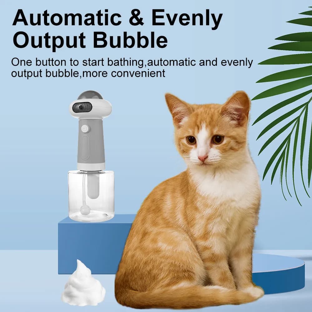 Shampoo per macchina da bagno elettrica impermeabile per animali domestici Gorgogliatore per bagno per cani e gatti facile da usare Comodo spruzzatore di schiuma automatico wireless per gatti