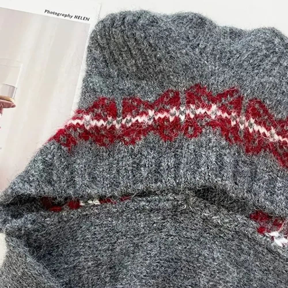 Fashion Fair Isle Style Jacquard Knitted Hat Ethnic Style Printed Bear Ears Beanies Wool Warm Knitted Hat Scarf Set Winter