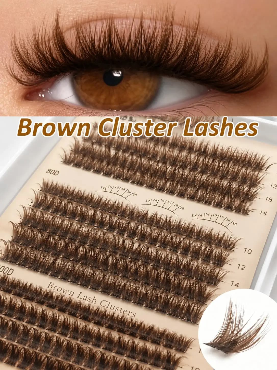 [Lowest Price In 30 Days]240pcs D-Curl Fluffy 60+80+100D Brown Colored Lightweight Cluster False Eyelashes, Thick & Voluminous Individual Lashes, Natural Brown Makeup, Soft & Comfortable, Suitable Eyelash Extension At Home, Eyelash Clusters,