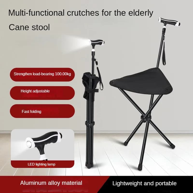 LED Trekking Stick with Torch - 3-in-1 Hiking Stick Adjustable and Foldable for Night Walks and Experience at the Open