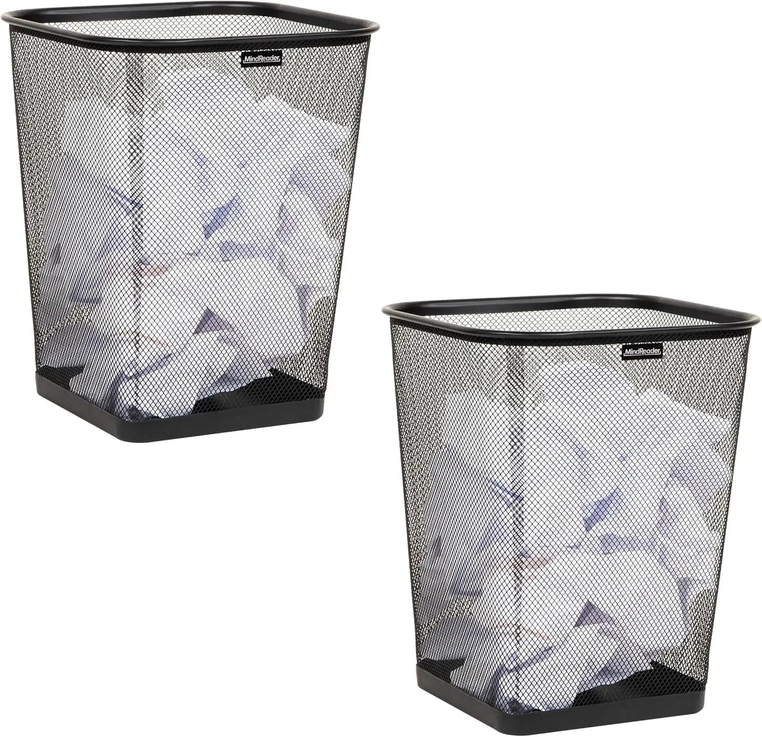 Set di 2 Cestini per Carta in Rete Metallica, Cestino per Rifiuti da Ufficio in Nero