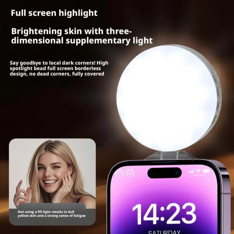 Luce Magnetica per Telefono con Specchio per Trucco, Illuminazione Esterna per Fotocamera, Lampada Tascabile Magsafe per Live Streaming e Bellezza