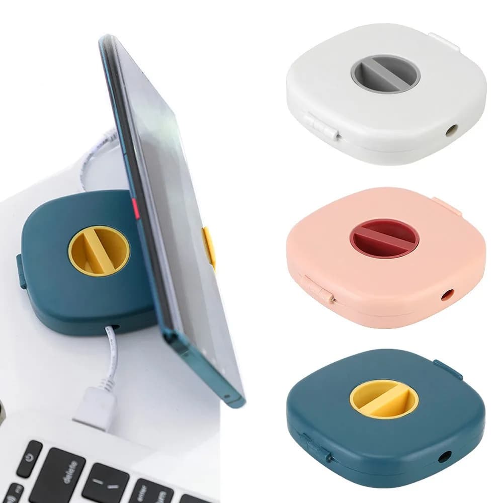 Organizzatore di Cavi Portatile 2 in 1, Contenitore Rotante per Gestione Cavi, Scatola Compatta per Avvolgicavi USB