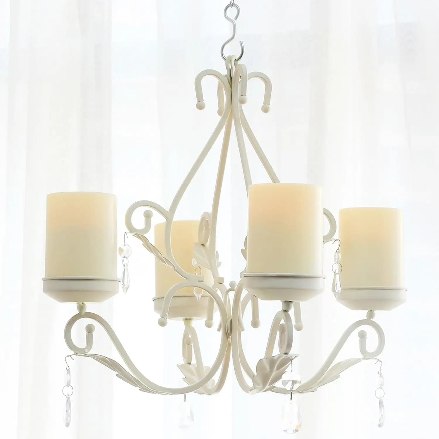 Lampadario 3 in 1, set di 2 applique da parete in metallo, centrotavola per interni o esterni, catena e candele incluse, bianco