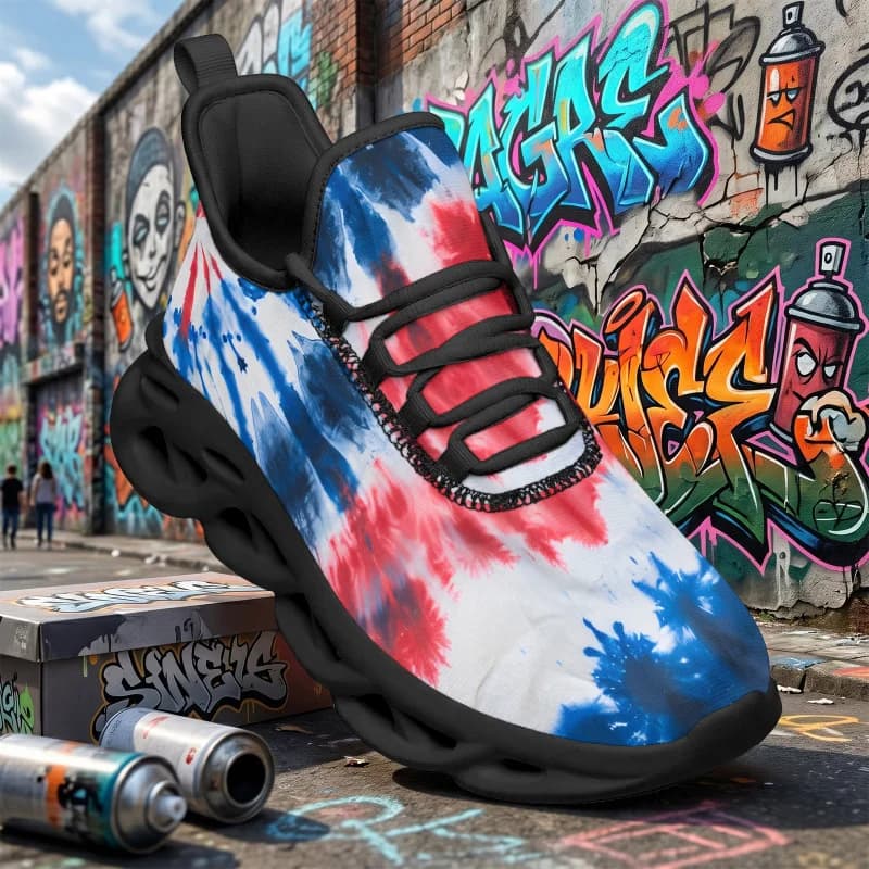 Ladies Men's Patriotic American Color-Block Tie-Dye Space Pattern Sneakers，Wide-fit fashion loafers，Large size breathable walkin