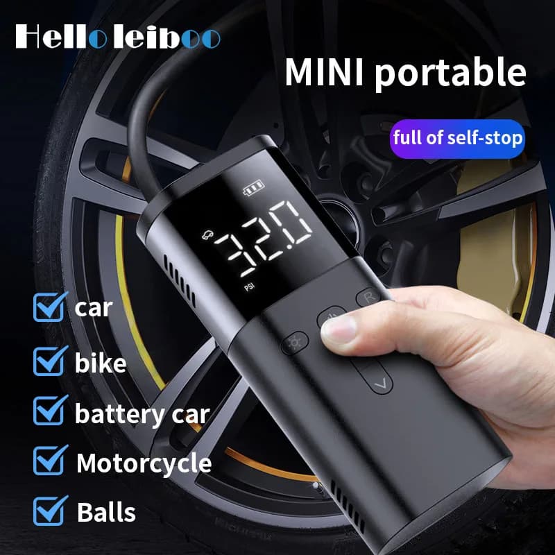 Compressore d'Aria Portatile Wireless per Auto, Moto e Biciclette, Gonfiatore Pneumatici Elettrico con Display Digitale, Accessori Auto