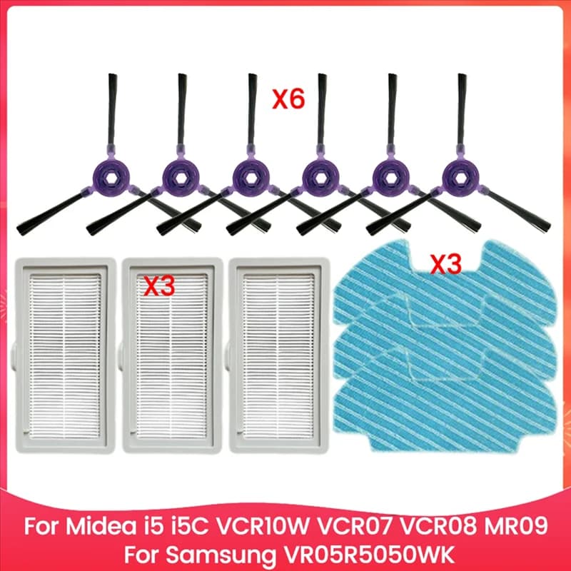 B98A-For Midea I5 I5C VCR10W VCR07 VCR08 MR09 Forsamsung VR05R5050WK Parts for Vacuum Cleaner Side Brush Hepa Mop Kit