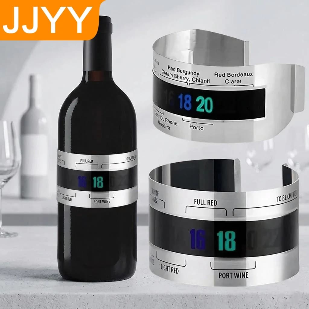 Termometro per Vino in Acciaio Inox con Clip e Display LCD per Temperatura di Vino e Champagne da 4 a 24 Gradi Celsius
