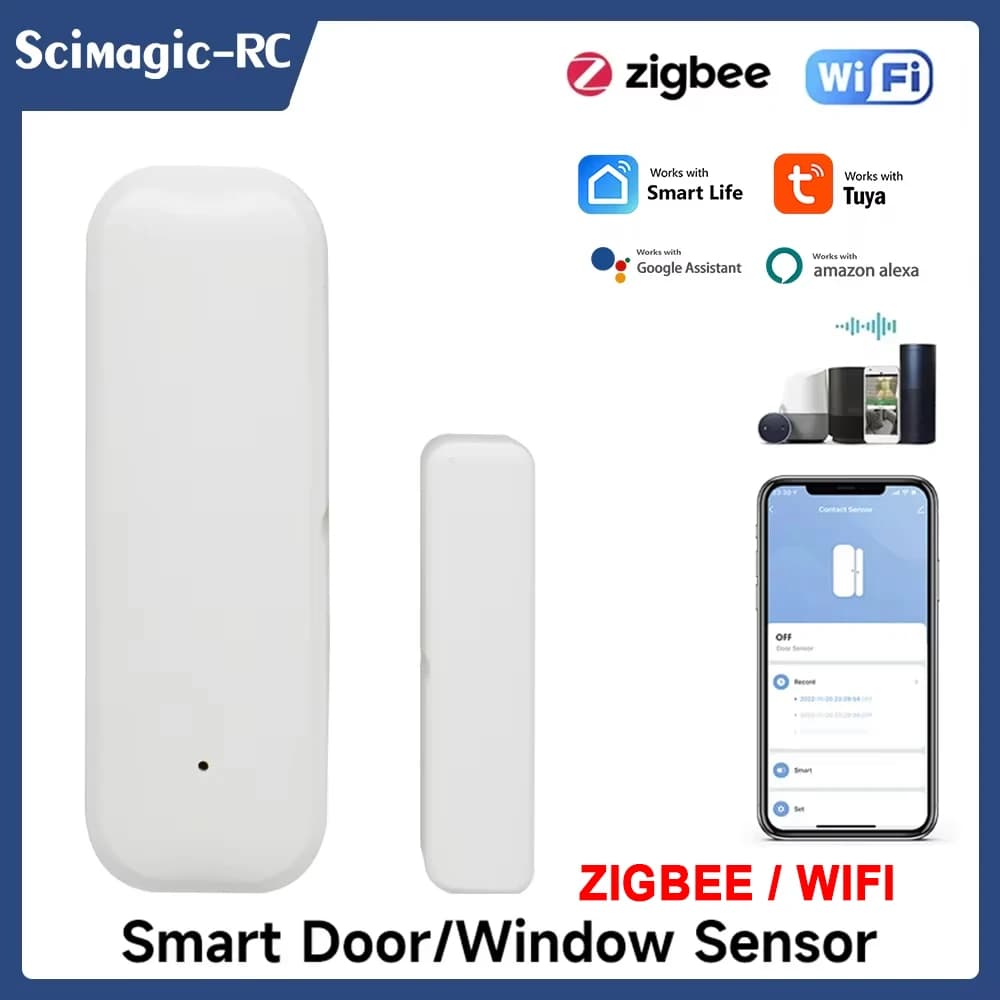 Tuya WiFi/Zigbee Sensore per porte Sensore per finestre Smart Home Rilevatore di porte wireless Porta aperta/chiusa Sistema di allarme per Alexa Google Home
