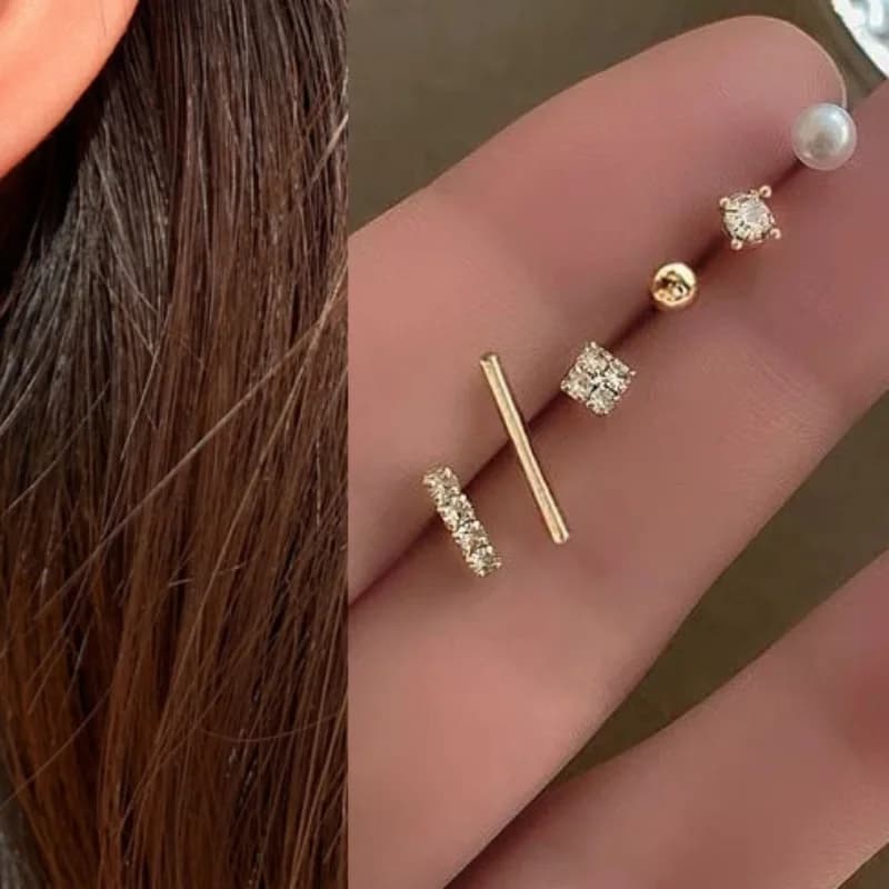 5 Pcs Pearl Crystal Small Ear Stud Earrings Set for Women Girls Fashion Ear Studs Ear Jewelry
