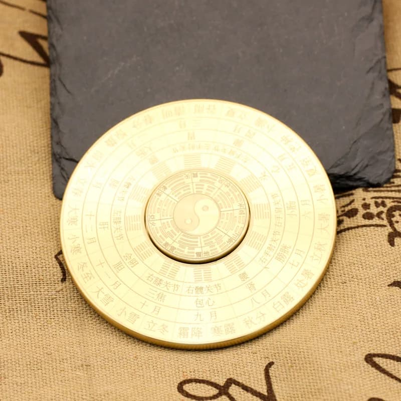 Mini bussola solida vintage in ottone puro Tai Chi Bagua Fidget Spinner pezzo portatile creativo