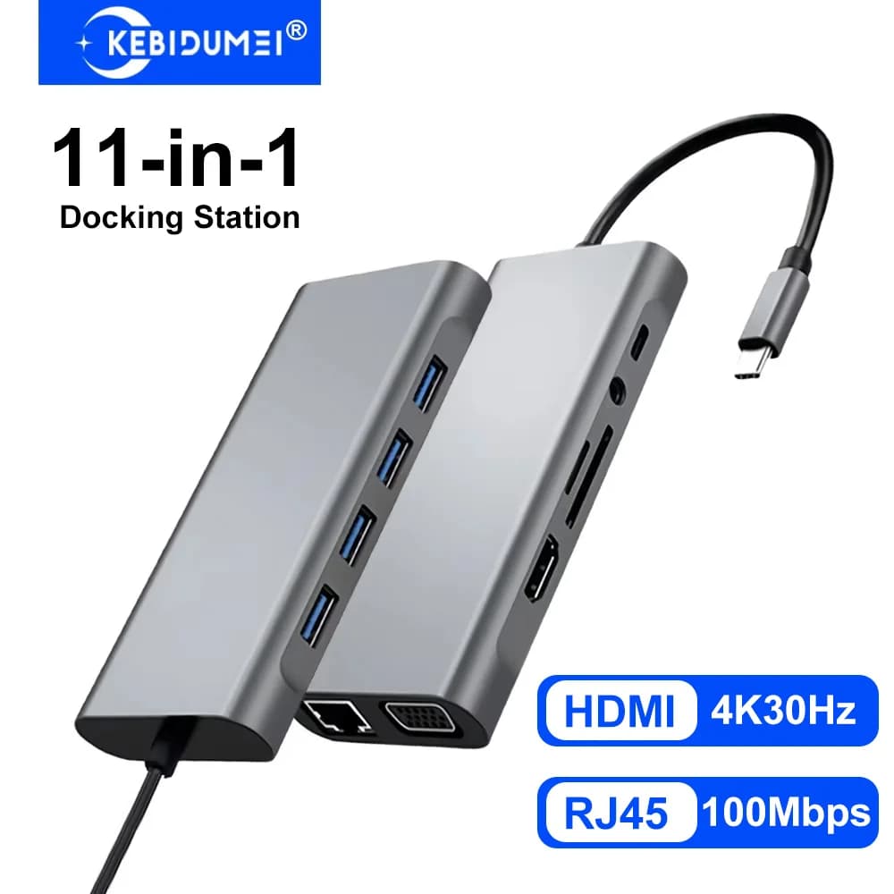 Docking station USB C HUB USB C 11 in 1 Adattatore HDMI da tipo C a 4K Splitter USB 3.0 con PD/RJ45/3.5mm/TF/SD per laptop MacBook