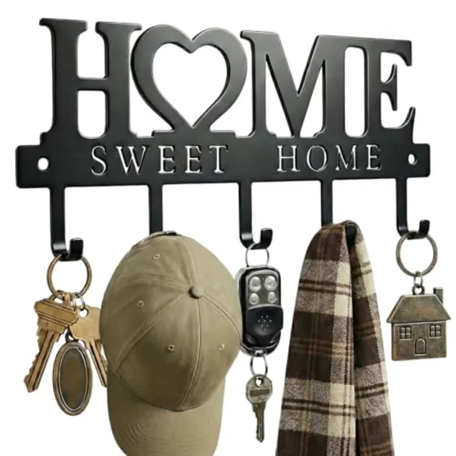 Entryway Key Holder Wall Mount with 5 Hooks, 13" Metal "Sweet Home" Key Rack Organizer for Wall, Decorative Key Hanger for Entr