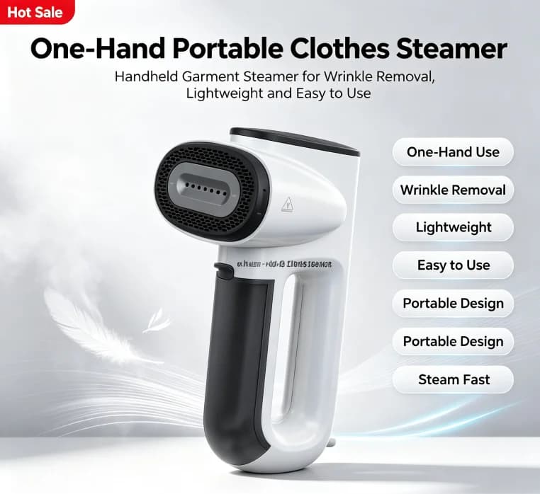 One-Hand Portable Clothes Steamer – Handheld Garment Steamer for Wrinkle Removal, Lightweight and Easy to Use.