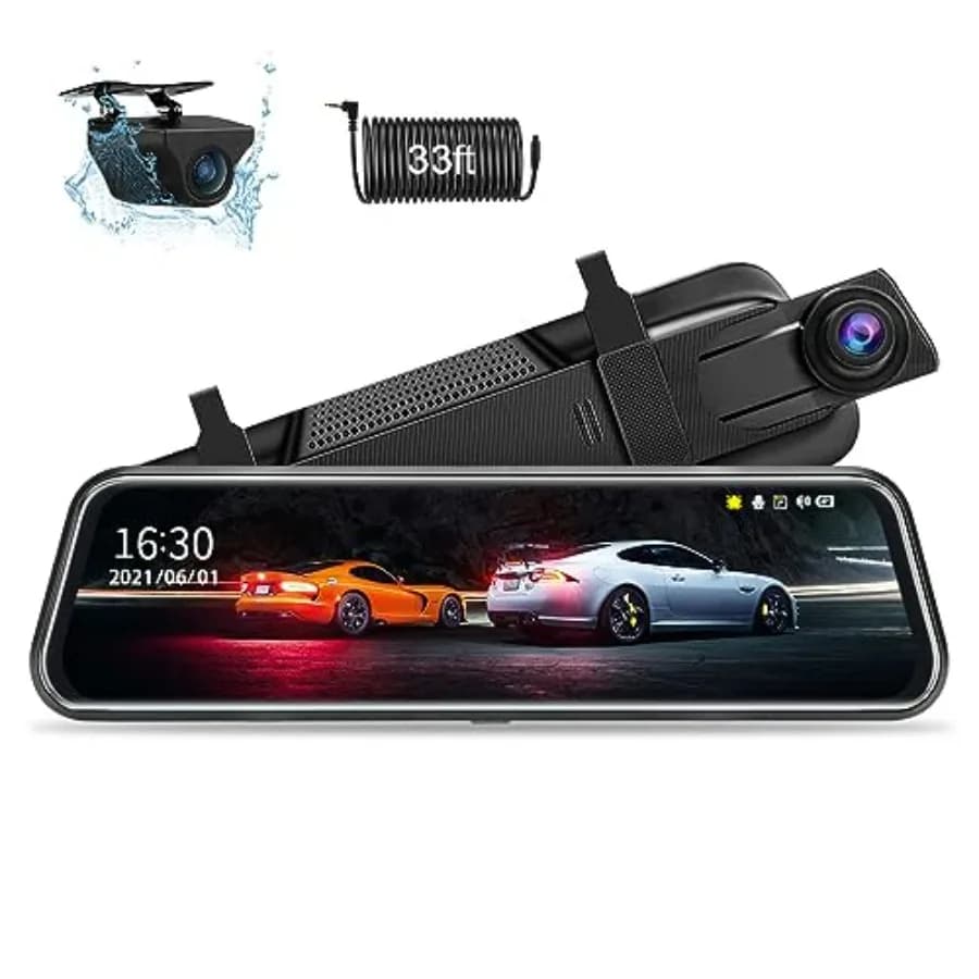 Telecamera per Specchietto Retrovisore da 10'' con Schermo Touch Full HD 1080P, Dash Cam Anteriore e Posteriore, Registrazione in Loop, G-Sensor, Visione Notturna