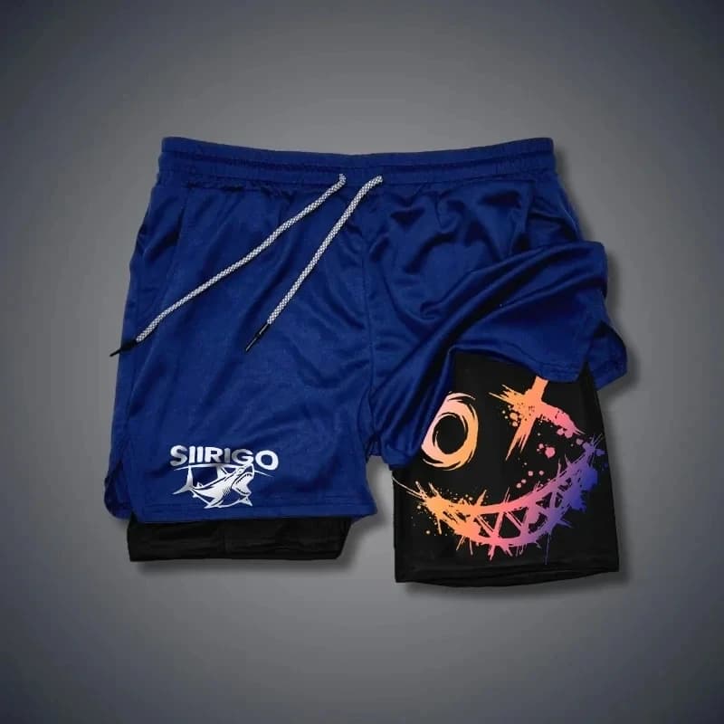 2024 Men's Smiling Face Printed Fitness Shorts Double-Layer 2-in-1 Quick Drying Outdoor Leisure Training Sports