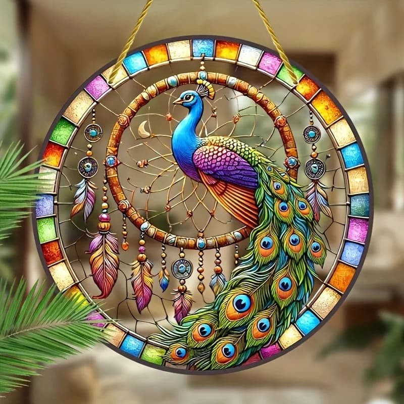 2D Flat, Acrylic Peacock Dream Catcher Sun Catcher Wall Hanging,Catcher for Gifts, Garden Decoration Suitable for Unique Gift