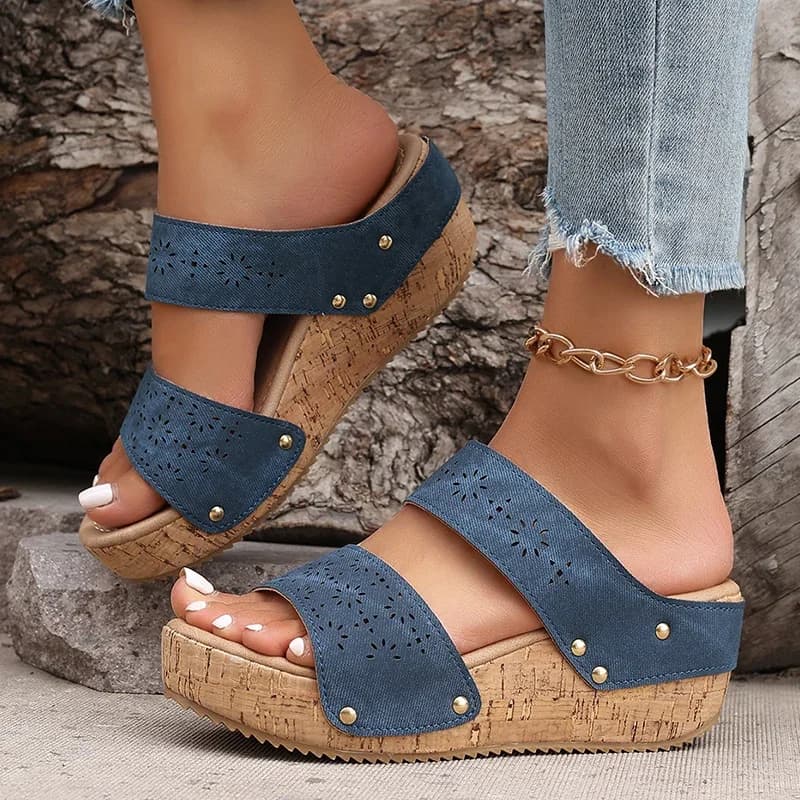 2025 Sandali con zeppa con plateau estivo Donna Vintage Scava fuori Pantofole con fondo spesso Donna Comode scarpe antiscivolo Roma Donna