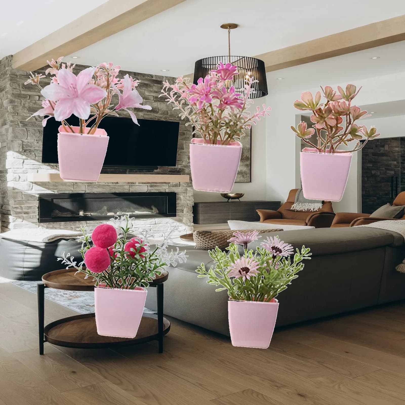 5x Artificial Potted Flowers Simulation Bonsai Multipurpose Small Fake Plants Faux Flower for Bathroom Kitchen Wedding Shelf