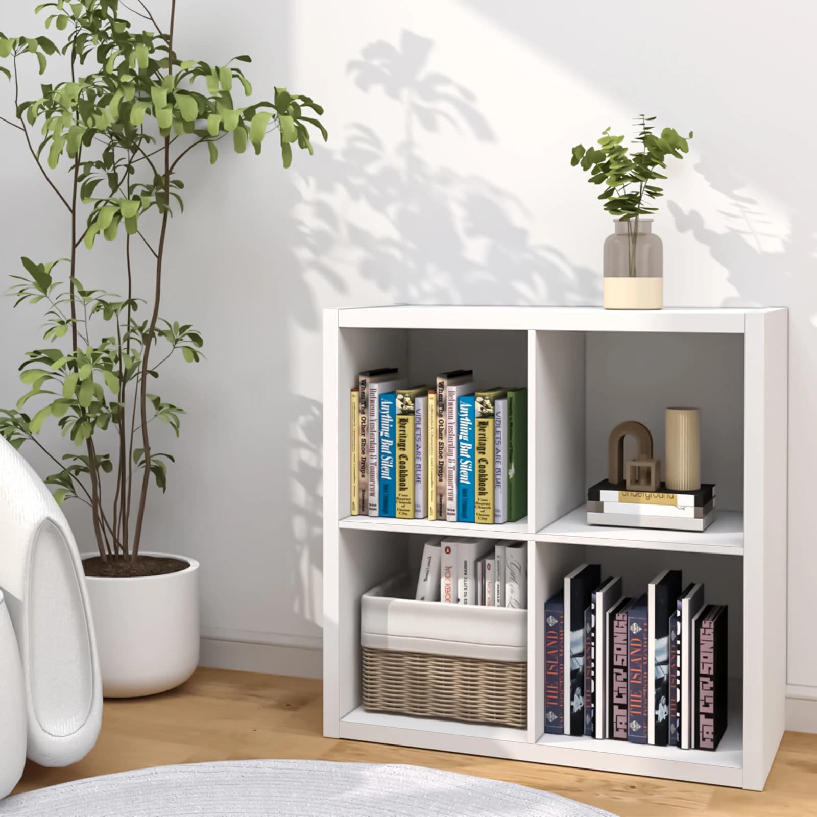 2026 Wooden Thick Frame 4 Cube Storage Organizer Shelf with Anti-Tipping Kits, Reversible Open Back, Horizontal & Vertical Dual-Use. Ideal for Home, Office, Bedroom, Kitchen and Living Room (White, Chocolate Black, Light Coffee, 11 Inch)