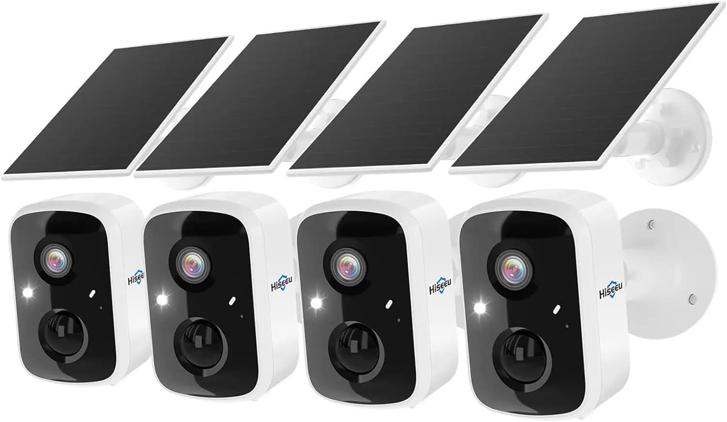 Set di 4 Telecamere di Sicurezza Solari Wireless, Videocamera WiFi Esterna HD 4MP con Rilevamento del Movimento PIR, Impermeabile, Visione Notturna