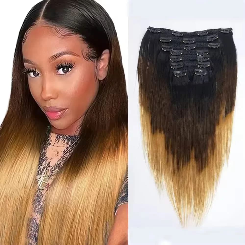 1B/27 8pcs Straight Clip-In Human Hair Extensions 8-24 Inch 120g 18 Clips 100% Brazilian Real Human Hair For Black Women