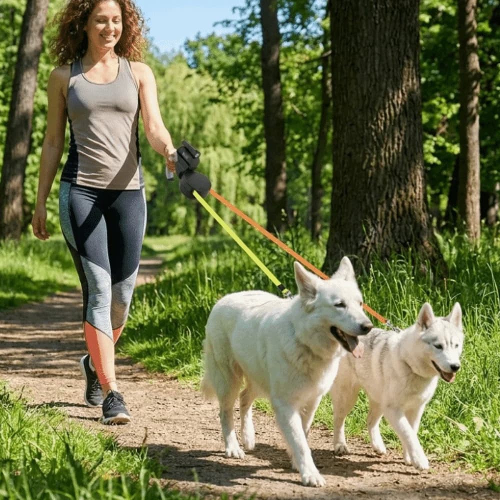 Guinzaglio Retrattile per Cani 3M, Automatico con Rotazione a 360°, Doppio Guinzaglio Riflettente con Luci, Corda di Trazione
