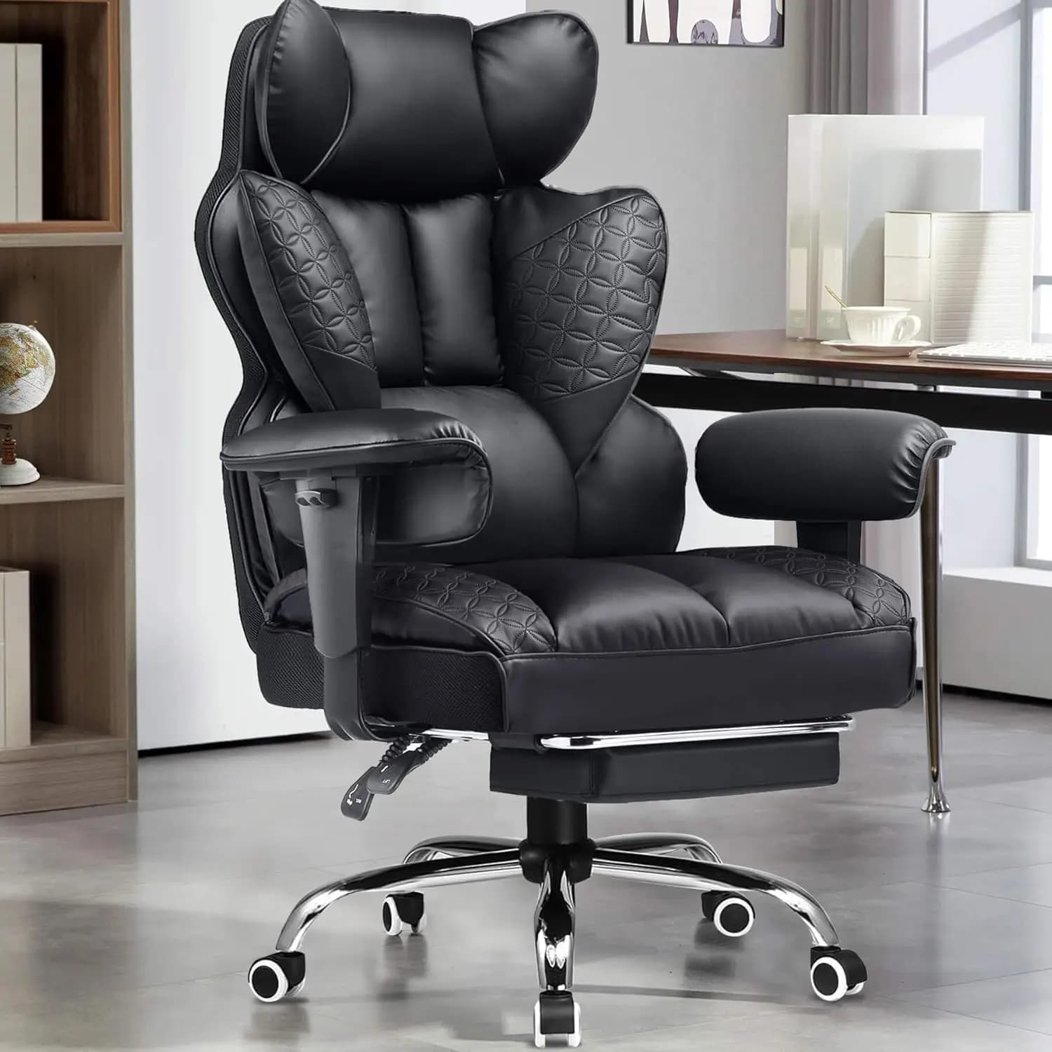 Big and Tall Gaming Chair 400lbs Heavy Duty Office Chair with Footrest, High Back Pocket Spring Lumbar Support, Ergonomic Wide Comfy Seated Cushion, Earth-Black