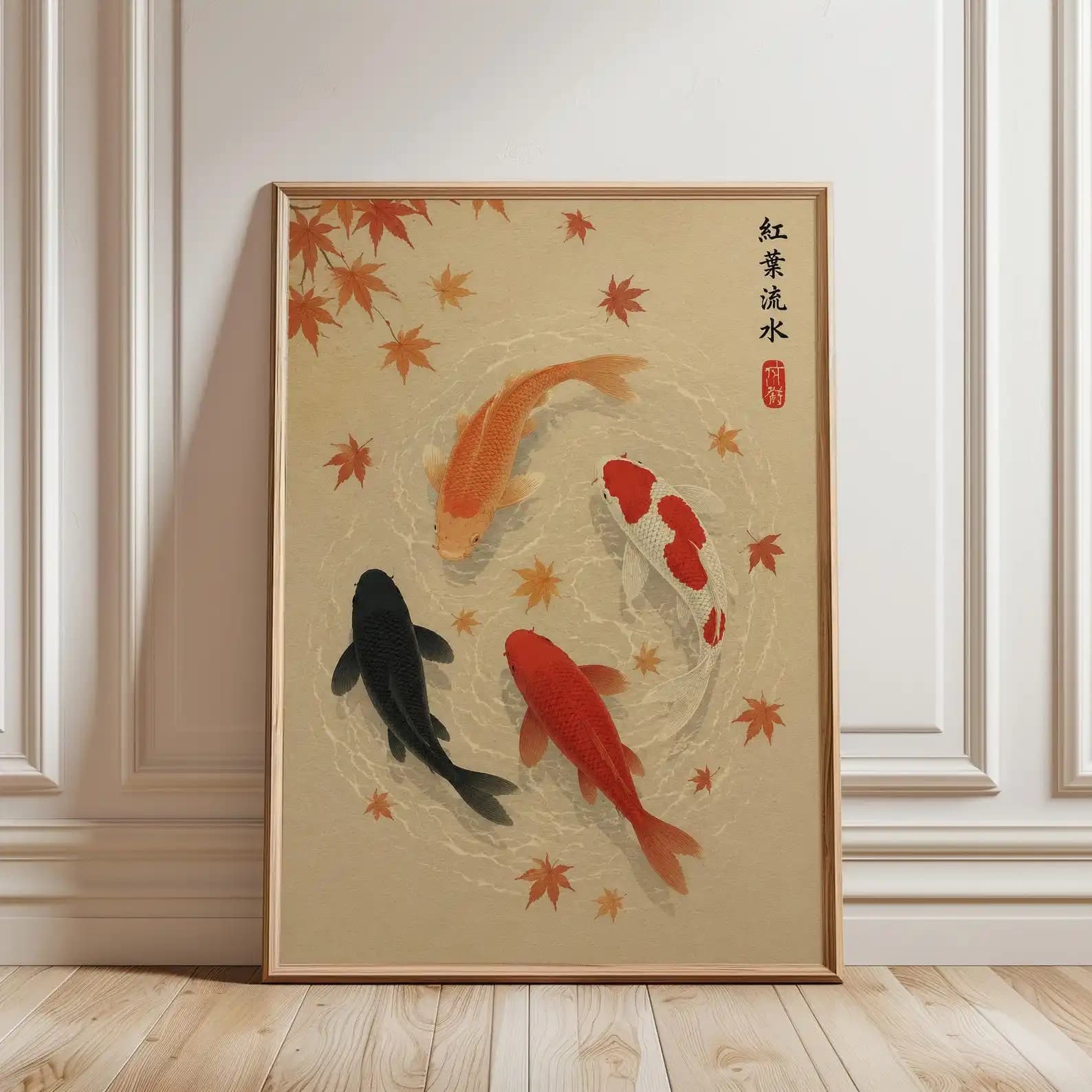 Japanese Autumn Leave Koi Fish Poster Unframed Minimalist Asian Zen Japandi Canvas Wall Art Prints for Living Room Bedroom Decor