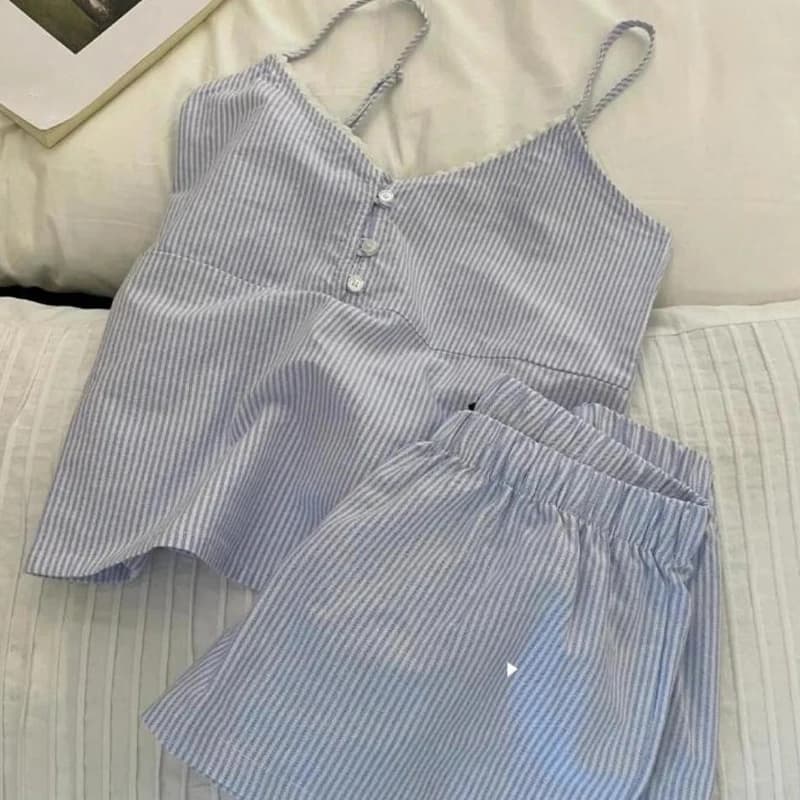 Shorts with suspenders with pajamas padded on the chest Women's set with sweet stripes for the house