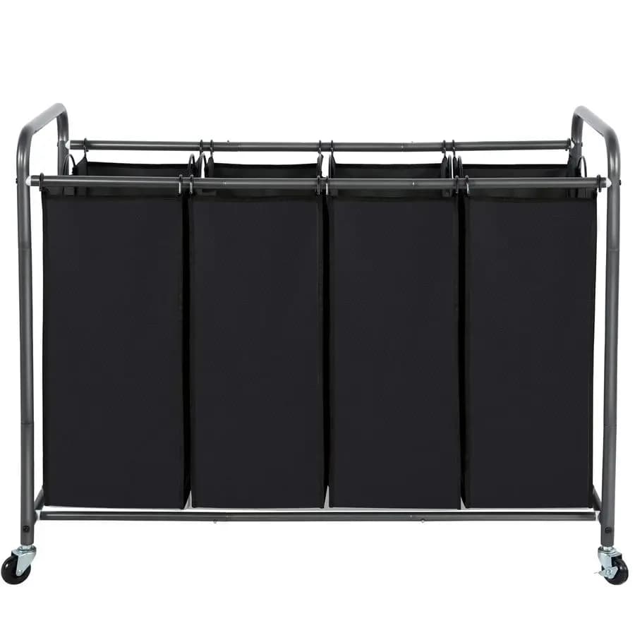 4 Parts White Paper Basket, White Paper Trolley with 4 Bags, Wheels Lockable Resistent and Removable Bags
