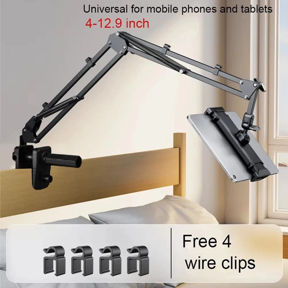 Tablet Holder for Bed with 90cm Metal Arm 360 ° Rotating Bed Tablet Mount Stand for iPad Stand 4.5~11 Inch Phone Tablet Bracket