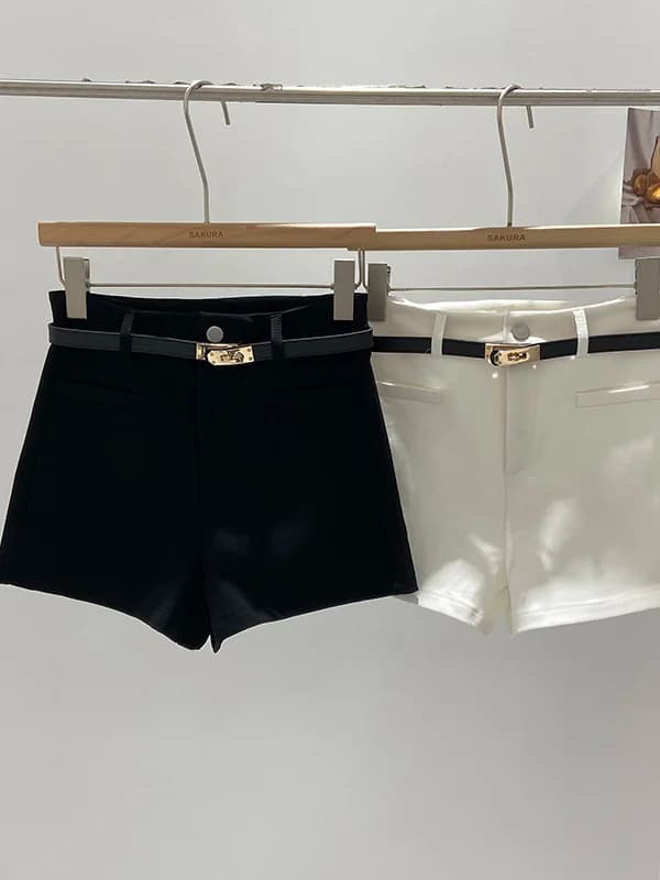 Retro Black Suit Shorts Women's Slimming Sexy High Waist Straight Leg Pants Commute Style Simple Design Polyester Fiber
