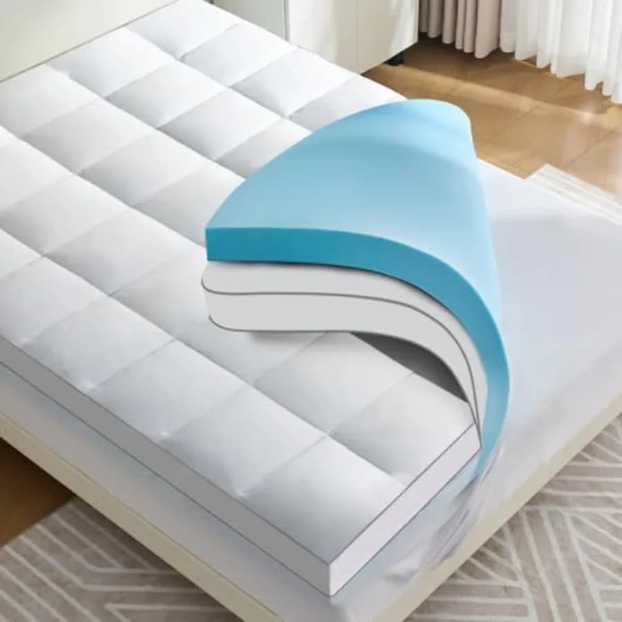 4 lnch Dual Layer Mattress Topper Size, 2 Inch Cooling Gel Memory Foam and 2 Inch Soft Pillow Top Mattress Pad Cover for Back P