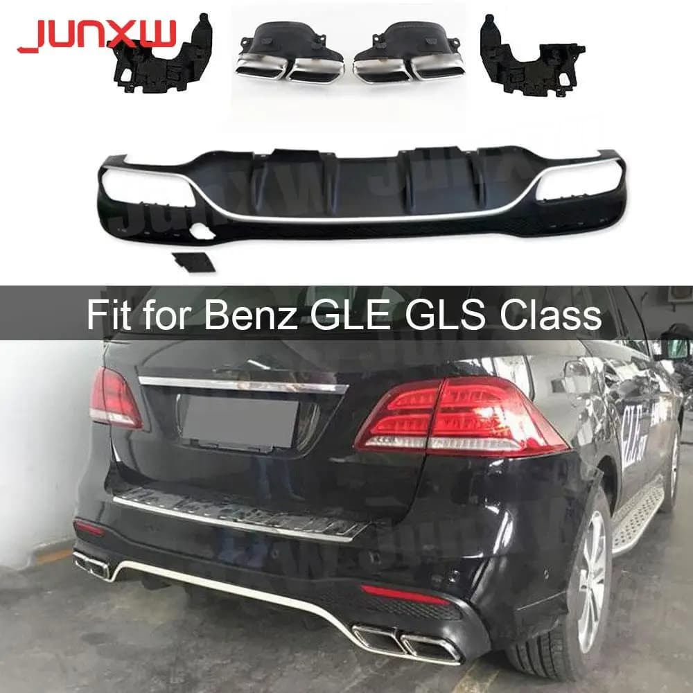 PP Black Rear Bumper Lip Diffuser Exhaust Tips For Mercedes Benz GLE GLS Class W166 GLE63 For AMG SUV 2016 -2018 Rear Diffuser