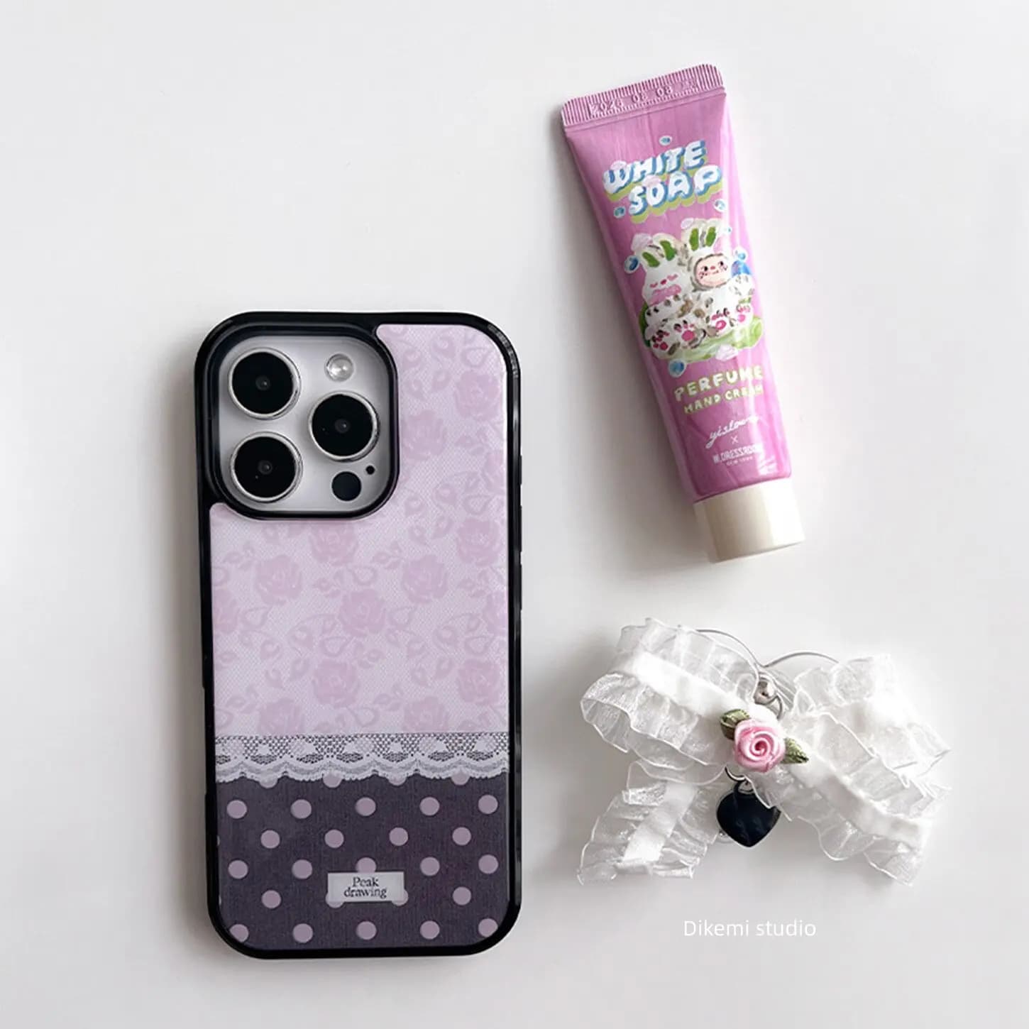 Custodia per telefono coreana in pizzo rosa con pois per iPhone 17 Air 16 Pro Max 15 14 Plus 13 12 11, cover posteriore in silicone antiurto