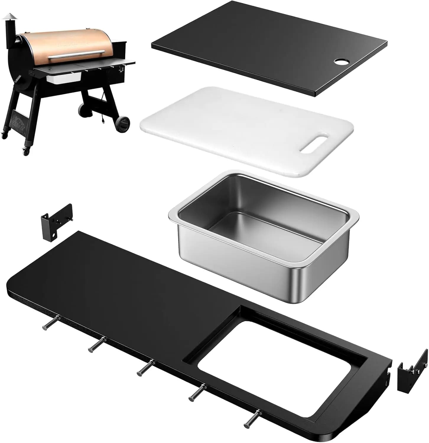 Tavolo Pieghevole Robusto per Preparazione Barbecue con Tagliere, Vasca e Ganci per Accessori BBQ