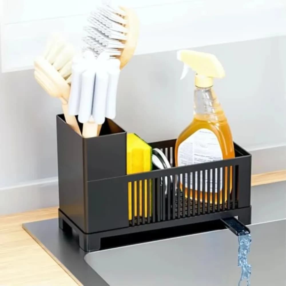 Organizzatore per Lavello Ben Ventilato, Cestello Porta Spugne Salvaspazio in Plastica, Dispenser per Detersivo Piatti